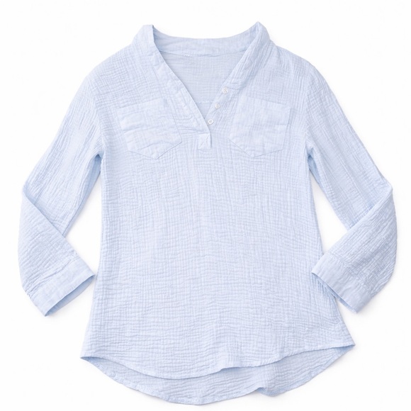 Tops - Baby Blue Gauze Blouse 2XL Lightweight Button Front Casual Top